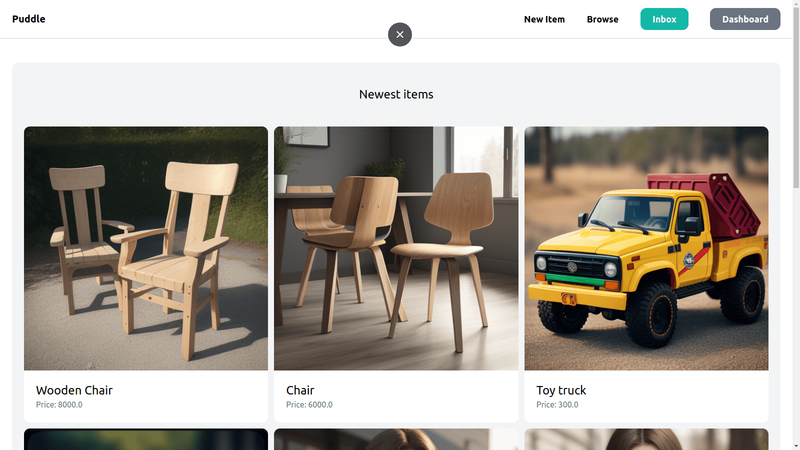 Screenshot of Puddle - Online peer-to-peer e-commerce platform project